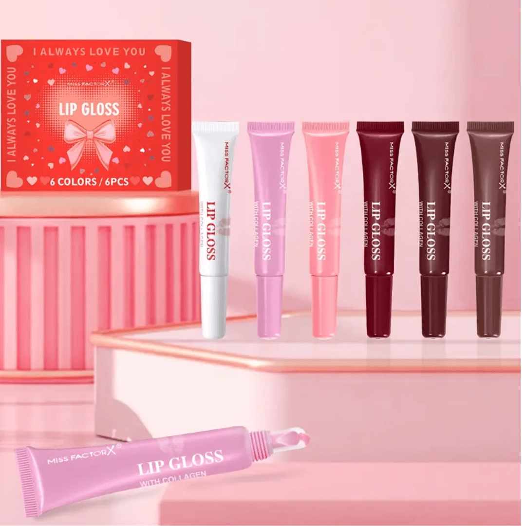 Miss Factor X “I Always Love You” Lip Gloss Set – 6 Colors / 6pcs | Collagen - Infused Gloss - Ethereal soul Collections