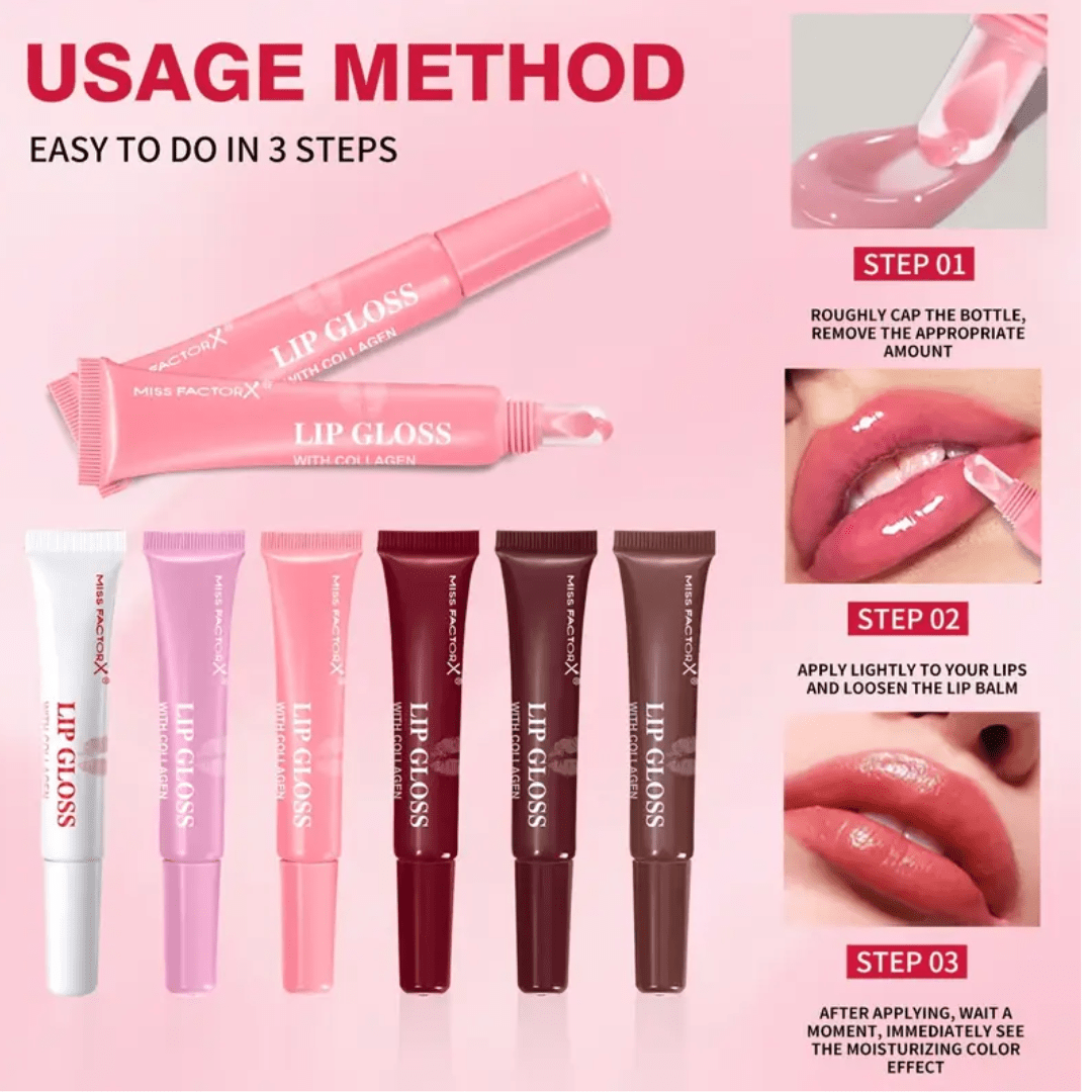 Miss Factor X “I Always Love You” Lip Gloss Set – 6 Colors / 6pcs | Collagen - Infused Gloss - Ethereal soul Collections