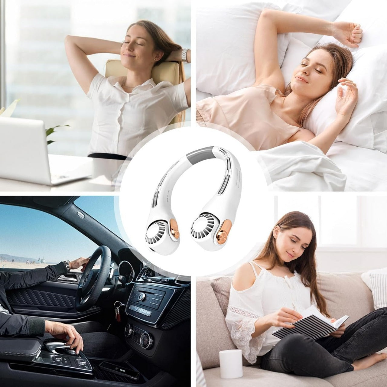 Portable Hanging Neck Fan – Rechargeable, Hands-Free White