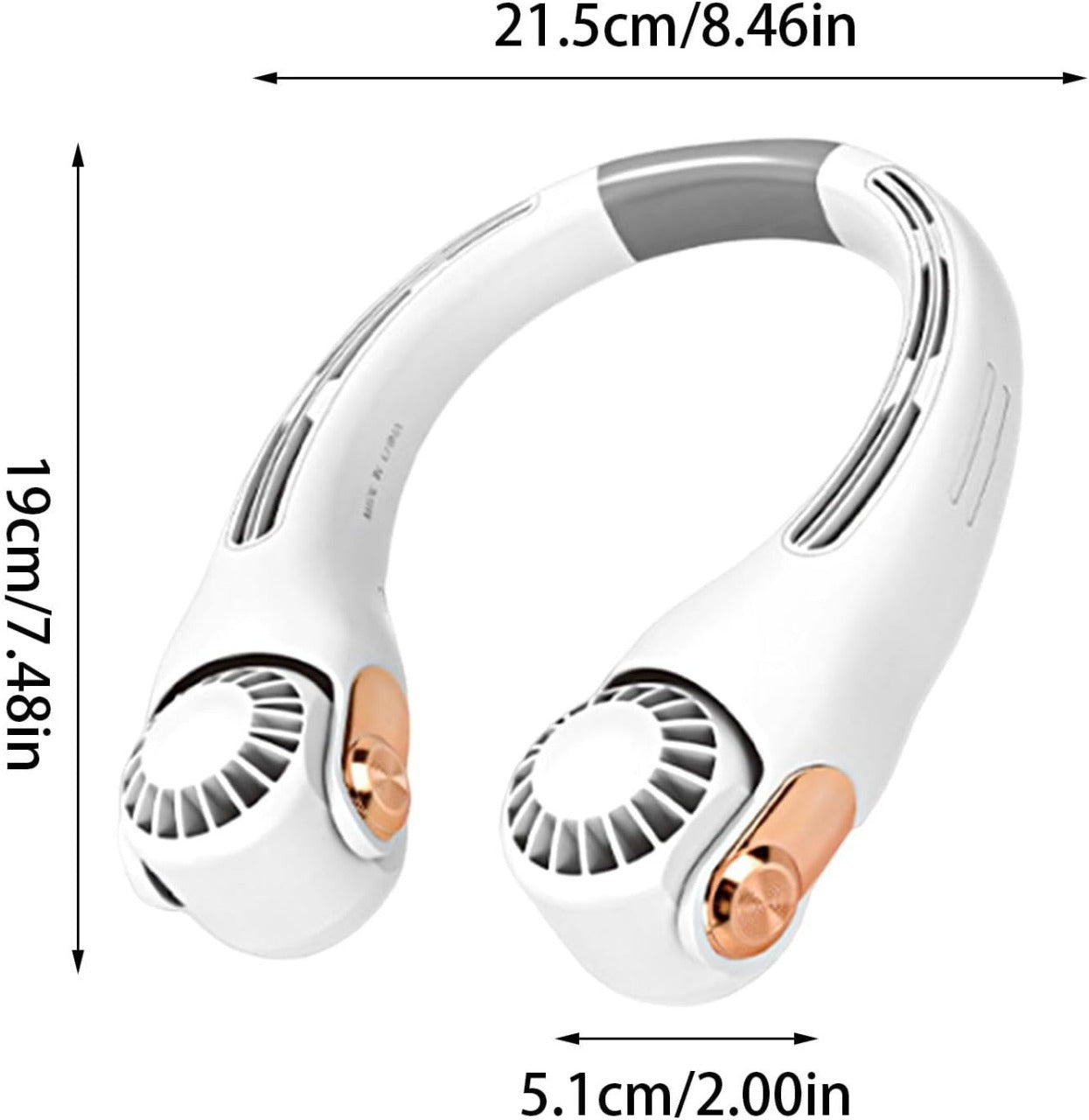 Portable Hanging Neck Fan – Rechargeable, Hands-Free White