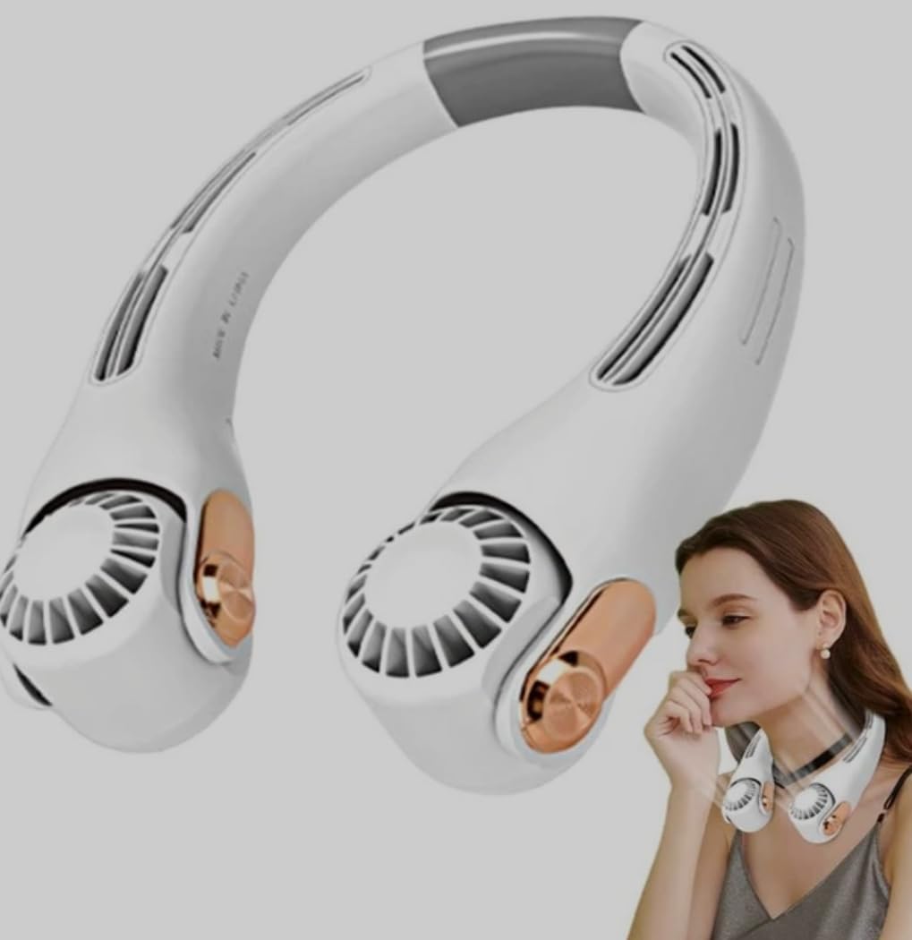 Portable Hanging Neck Fan – Rechargeable, Hands-Free White