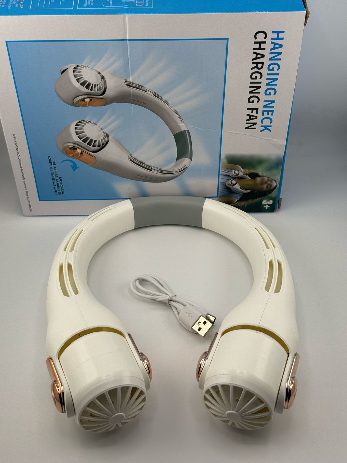 Portable Hanging Neck Fan – Rechargeable, Hands-Free White