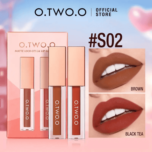 O.TWO.O Matte Lock - Color Lip Gloss Set – S02 (Brown & Black Tea) - Ethereal soul Collections
