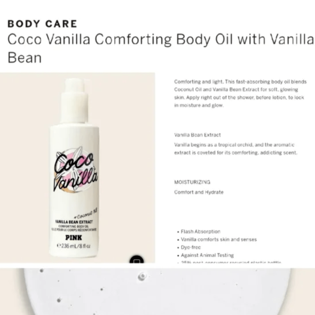 PINK Coco Vanilla Comforting Body Oil - Ethereal soul Collections