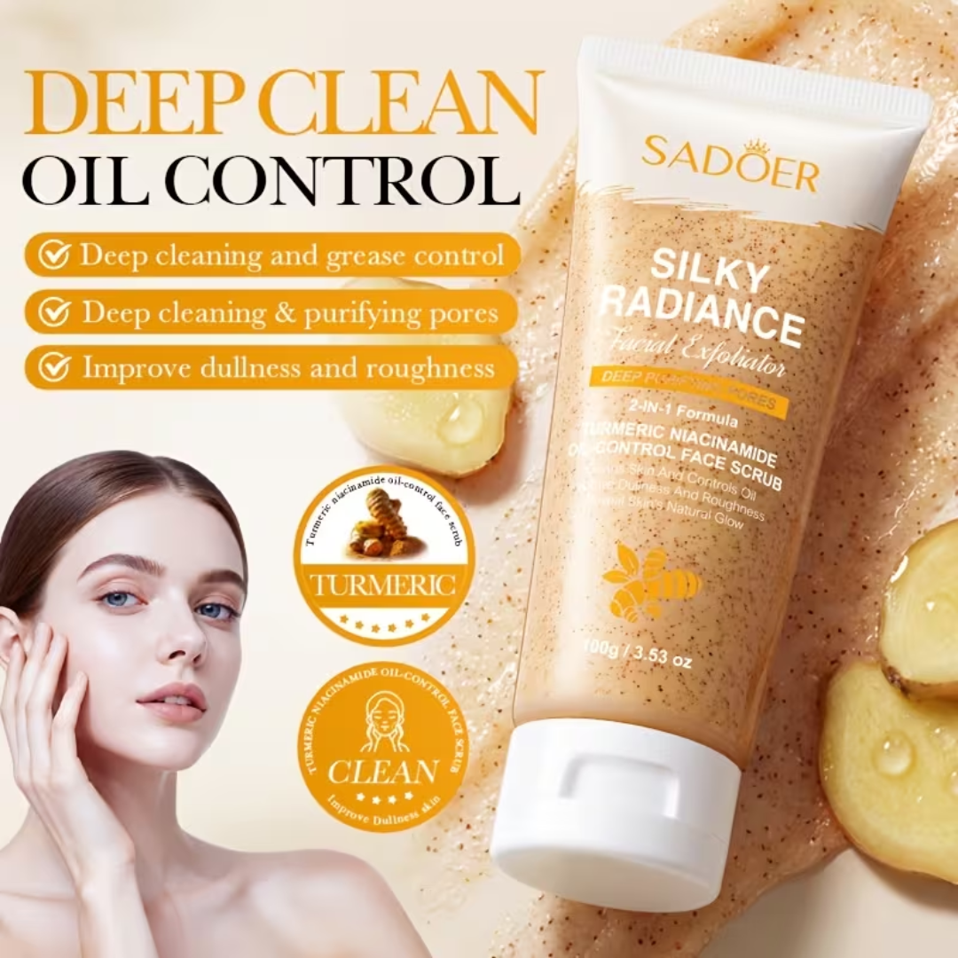 SADOER Silky Radiance Facial Exfoliator – Turmeric & Niacinamide Oil Control Face Scrub (100g)