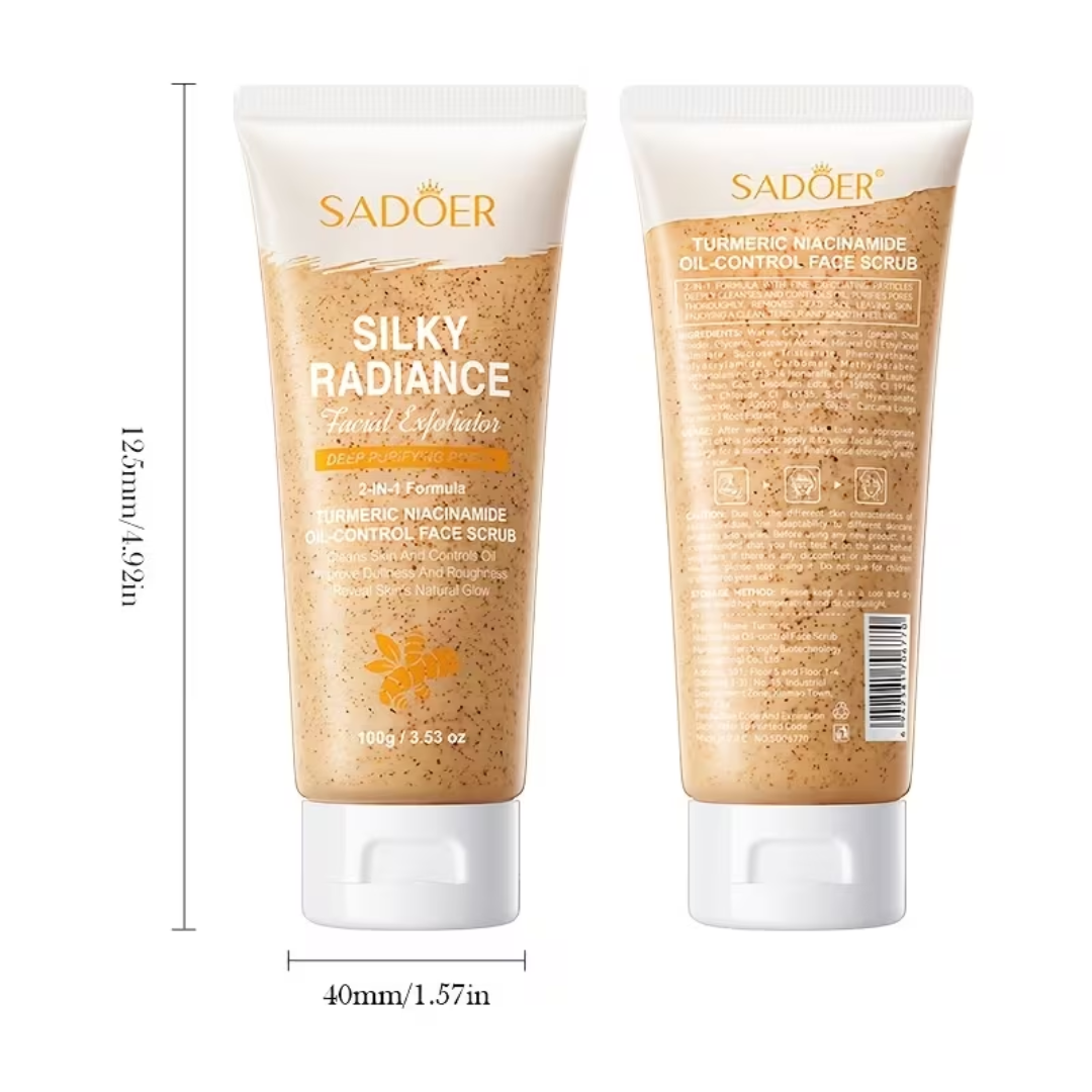 SADOER Silky Radiance Facial Exfoliator – Turmeric & Niacinamide Oil Control Face Scrub (100g)