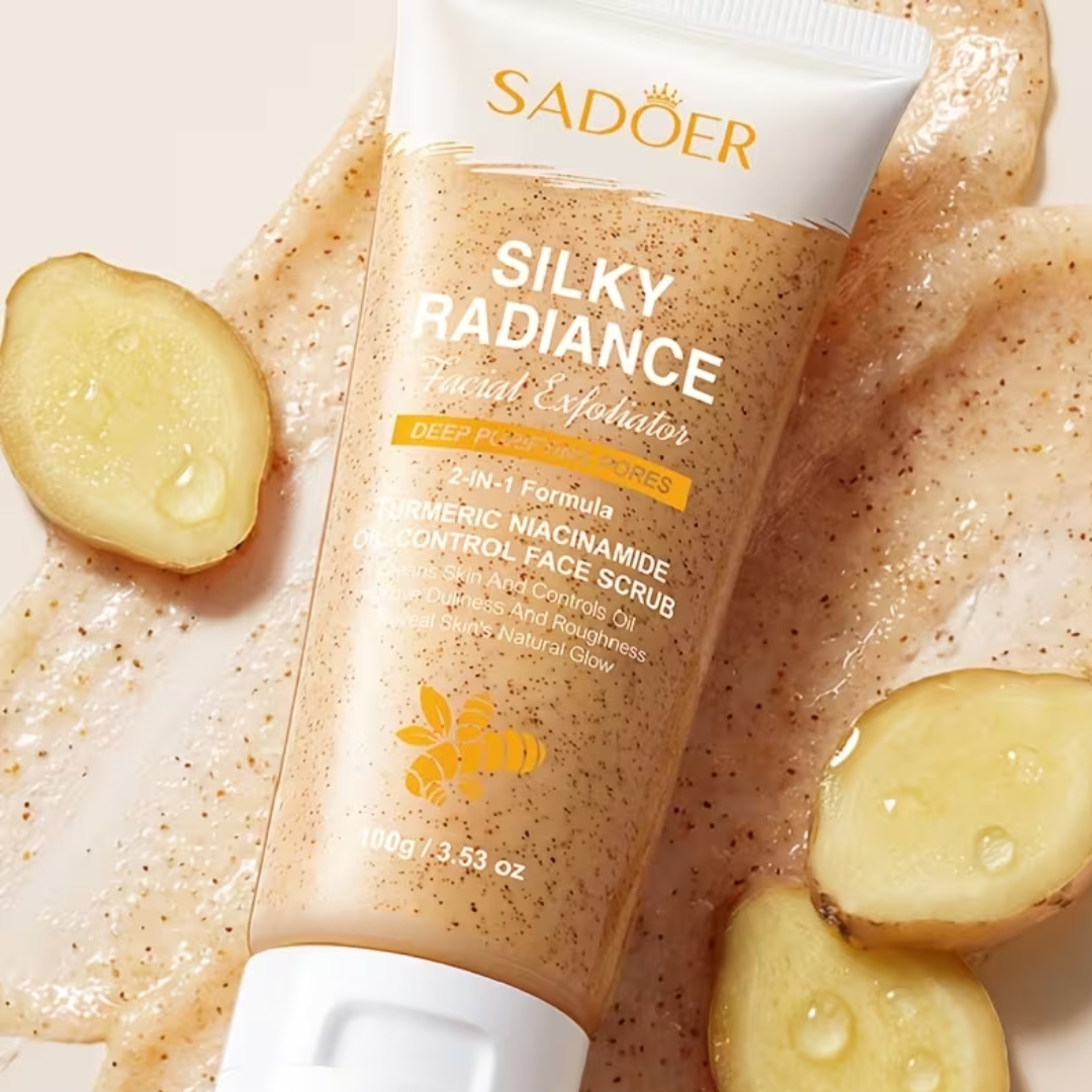 SADOER Silky Radiance Facial Exfoliator – Turmeric & Niacinamide Oil Control Face Scrub (100g)