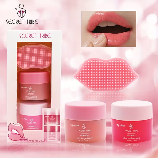 Secret Tribe Lip Care Set – Lip Scrub, Lip Mask & Lip Patch (3-in-1 Set)