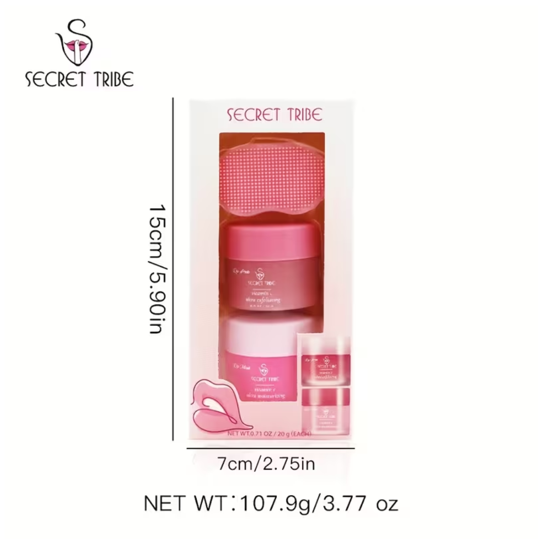Secret Tribe Lip Care Set – Lip Scrub, Lip Mask & Lip Patch (3-in-1 Set)